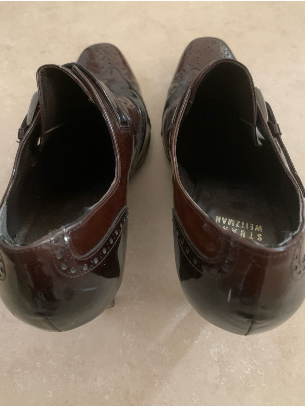 Stuart Weitzman Patent Leather Mary Jane Heels Brown Wingtip Pumps 8.5 (est) - Picture 8 of 15